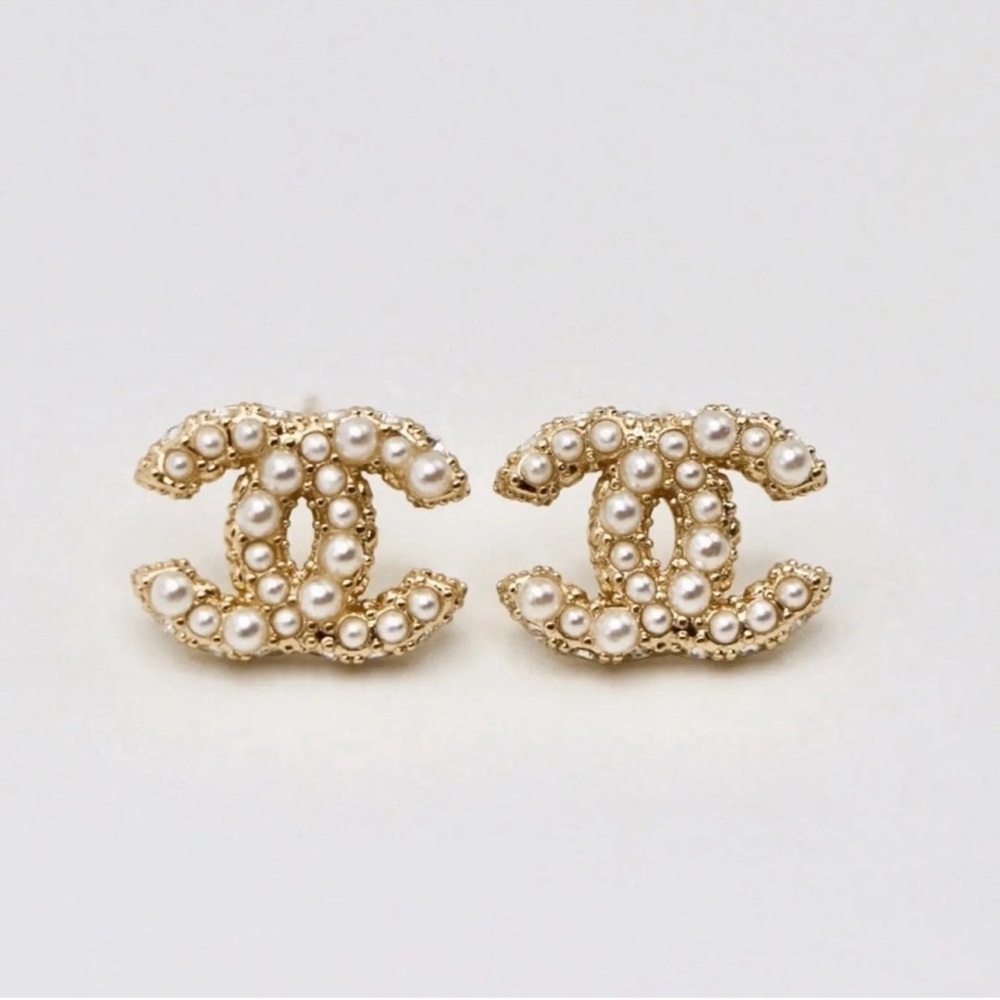 CHANEL Gold and White Pearl Earrings